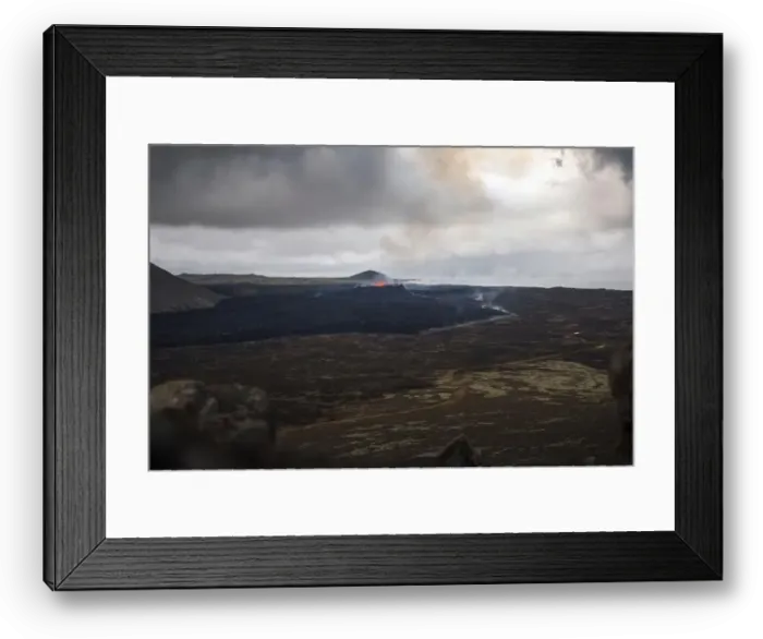 Framed Print : Spectacular panorama view of an active volcano eruption in Iceland Framed Print : Spectacular panorama view of an active volcano eruption in Iceland