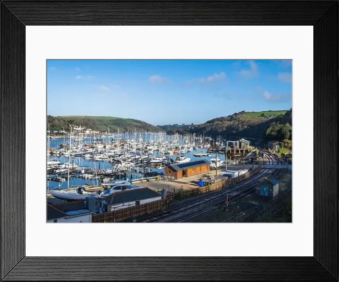 Framed Print : Darthaven Marina and Kingswear Railway Line over River Dart, Devon, England, Europe Framed Print : Darthaven Marina and Kingswear Railway Line over River Dart, Devon, England, Europe
