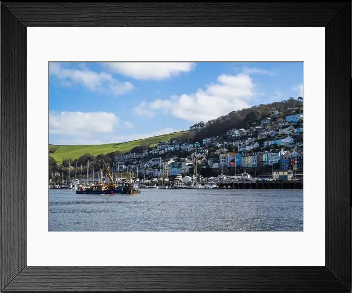 Framed Print : View of Kingswear from Dartmouth over River Dart, Devon, England, Europe Framed Print : View of Kingswear from Dartmouth over River Dart, Devon, England, Europe