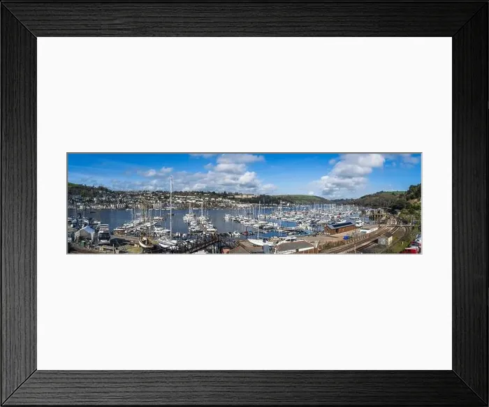 Framed Print : Darthaven Marina and Kingswear Railway Line over River Dart, Devon, England, Europe