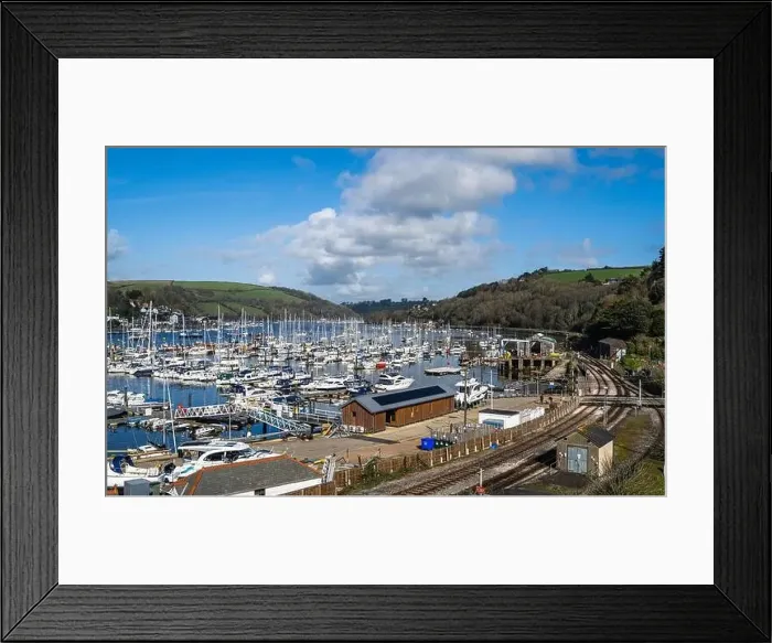 Framed Print : Darthaven Marina and Kingswear Railway Line over River Dart, Devon, England, Europe Framed Print : Darthaven Marina and Kingswear Railway Line over River Dart, Devon, England, Europe