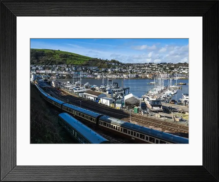 Framed Print : Darthaven Marina and Kingswear Railway Line over River Dart, Devon, England, Europe Framed Print : Darthaven Marina and Kingswear Railway Line over River Dart, Devon, England, Europe