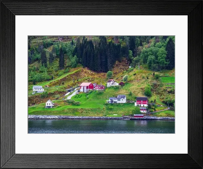 Framed Print : Mountains and Fjord over Norwegian Village, Olden, Innvikfjorden, Norway, Europe Framed Print : Mountains and Fjord over Norwegian Village, Olden, Innvikfjorden, Norway, Europe