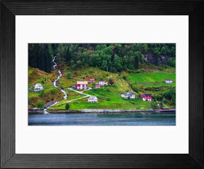 Framed Print : Mountains and Fjord over Norwegian Village, Olden, Innvikfjorden, Norway, Europe Framed Print : Mountains and Fjord over Norwegian Village, Olden, Innvikfjorden, Norway, Europe