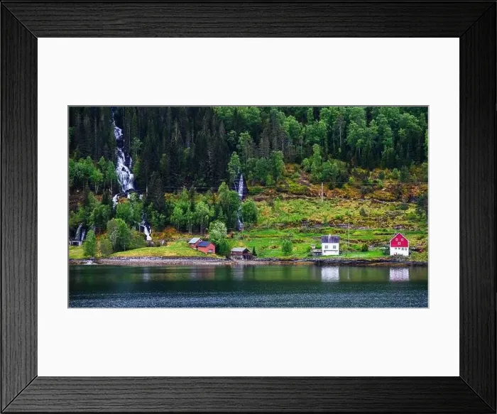 Framed Print : Mountains and Fjord over Norwegian Village, Olden, Innvikfjorden, Norway, Europe Framed Print : Mountains and Fjord over Norwegian Village, Olden, Innvikfjorden, Norway, Europe