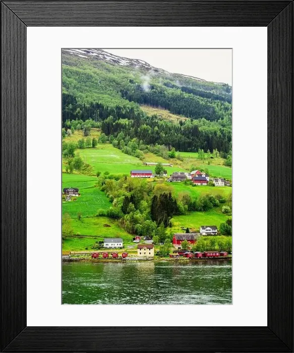 Framed Print : Mountains and Fjord over Norwegian Village, Olden, Innvikfjorden, Norway, Europe Framed Print : Mountains and Fjord over Norwegian Village, Olden, Innvikfjorden, Norway, Europe