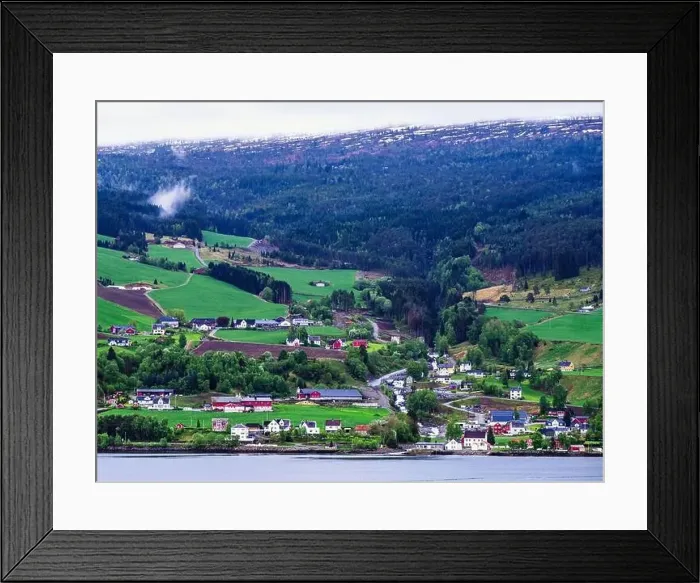 Framed Print : Mountains and Fjord over Norwegian Village, Olden, Innvikfjorden, Norway, Europe Framed Print : Mountains and Fjord over Norwegian Village, Olden, Innvikfjorden, Norway, Europe