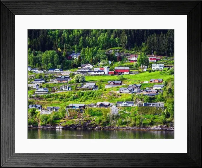 Framed Print : Mountains and Fjord over Norwegian Village, Olden, Innvikfjorden, Norway, Europe Framed Print : Mountains and Fjord over Norwegian Village, Olden, Innvikfjorden, Norway, Europe
