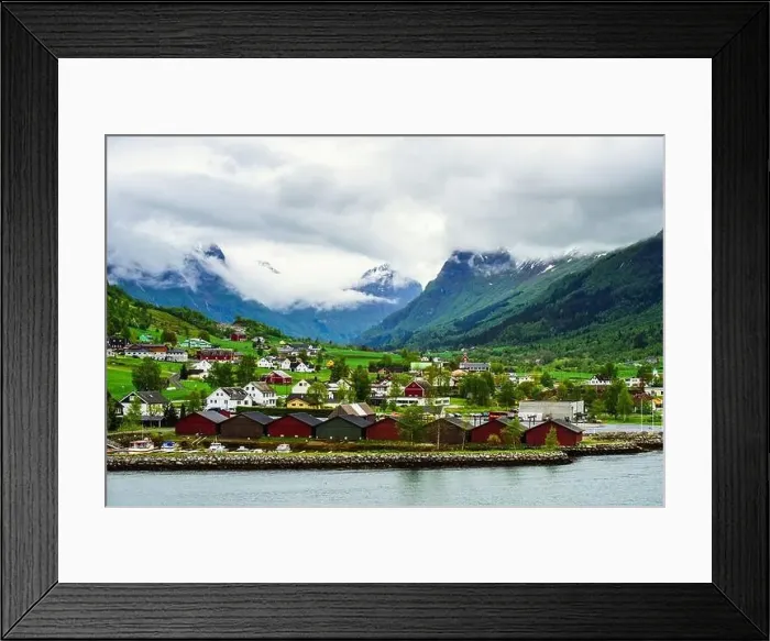 Framed Print : Mountains and Fiord over Norwegian Village, Olden, Innvikfjorden, Norway, Europe Framed Print : Mountains and Fiord over Norwegian Village, Olden, Innvikfjorden, Norway, Europe