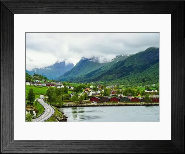 Framed Print : Mountains and Fiord over Norwegian Village, Olden, Innvikfjorden, Norway, Europe Framed Print : Mountains and Fiord over Norwegian Village, Olden, Innvikfjorden, Norway, Europe