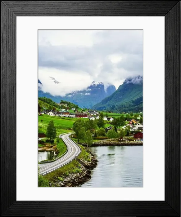 Framed Print : Mountains and Fiord over Norwegian Village, Olden, Innvikfjorden, Norway, Europe Framed Print : Mountains and Fiord over Norwegian Village, Olden, Innvikfjorden, Norway, Europe