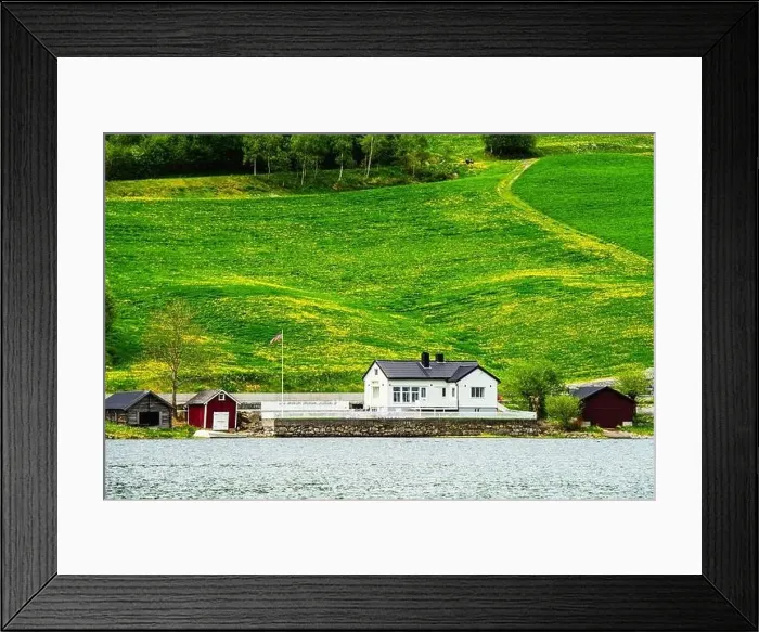 Framed Print : Mountains and Fiord over Norwegian Village, Olden, Innvikfjorden, Norway, Europe Framed Print : Mountains and Fiord over Norwegian Village, Olden, Innvikfjorden, Norway, Europe