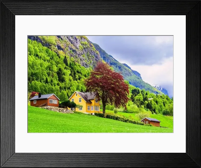 Framed Print : Mountains and Fiord over Norwegian Village, Olden, Innvikfjorden, Norway, Europe Framed Print : Mountains and Fiord over Norwegian Village, Olden, Innvikfjorden, Norway, Europe