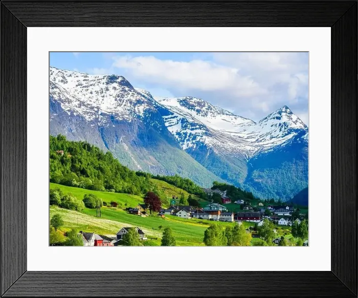 Framed Print : Mountains and Fiord over Norwegian Village, Olden, Innvikfjorden, Norway, Europe Framed Print : Mountains and Fiord over Norwegian Village, Olden, Innvikfjorden, Norway, Europe