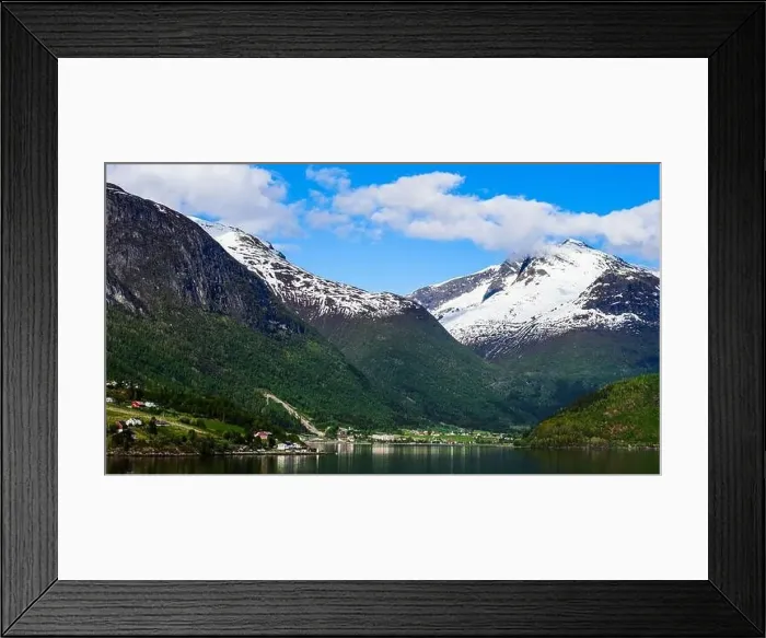 Framed Print : Mountains and Fiord over Norwegian Village, Olden, Innvikfjorden, Norway, Europe Framed Print : Mountains and Fiord over Norwegian Village, Olden, Innvikfjorden, Norway, Europe