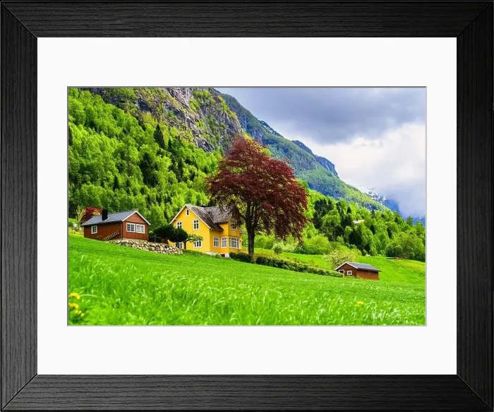 Framed Print : Mountains and Fiord over Norwegian Village, Olden, Innvikfjorden, Norway, Europe Framed Print : Mountains and Fiord over Norwegian Village, Olden, Innvikfjorden, Norway, Europe