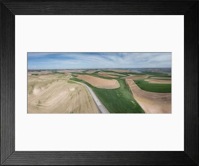 Framed Print : Aerial view of the famous Washington Palouse with dry and green fields and rolling hills Framed Print : Aerial view of the famous Washington Palouse with dry and green fields and rolling hills