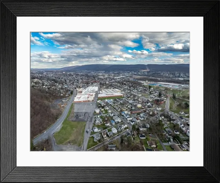 Framed Print : Cloudy winter - spring aerial image of the surrounding area of the home of the little league world series in Framed Print : Cloudy winter - spring aerial image of the surrounding area of the home of the little league world series in