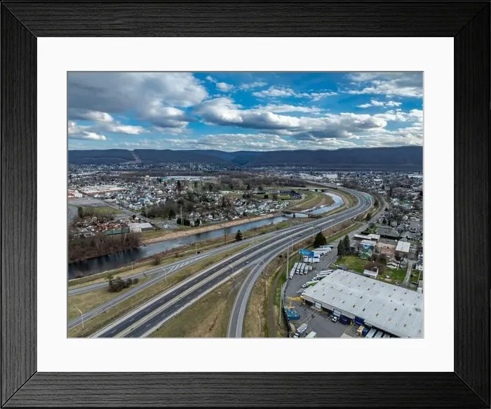 Framed Print : Cloudy winter - spring aerial image of the surrounding area of the home of the little league world series in Framed Print : Cloudy winter - spring aerial image of the surrounding area of the home of the little league world series in