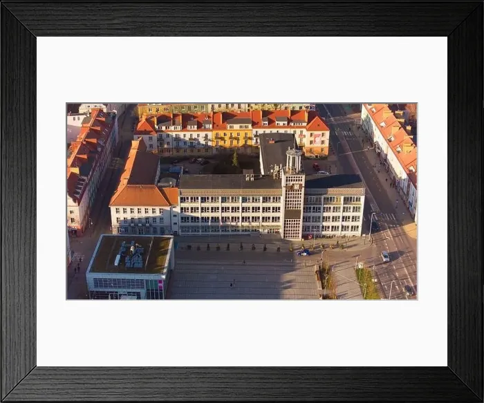 Framed Print : A drone shot captures Koszalin city center bathed in golden light Framed Print : A drone shot captures Koszalin city center bathed in golden light
