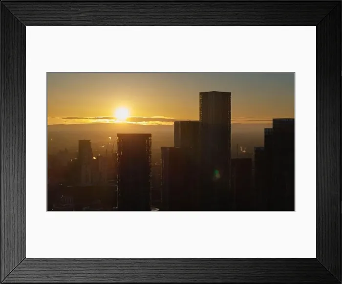 Framed Print : Aerial drone shot across Manchester shot from the west looking east at Deansgate Square, Manchester, UK Framed Print : Aerial drone shot across Manchester shot from the west looking east at Deansgate Square, Manchester, UK