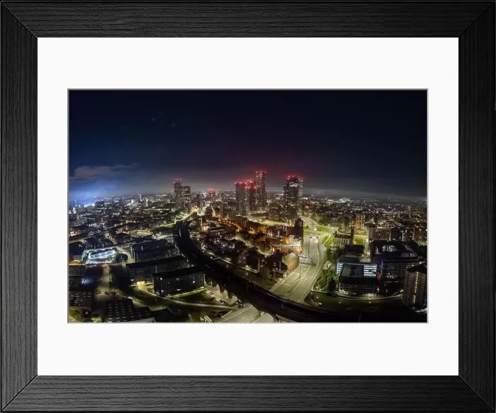 Framed Print : Aerial drone shot across Manchester shot from the west looking east at Deansgate Square, Manchester, UK Framed Print : Aerial drone shot across Manchester shot from the west looking east at Deansgate Square, Manchester, UK