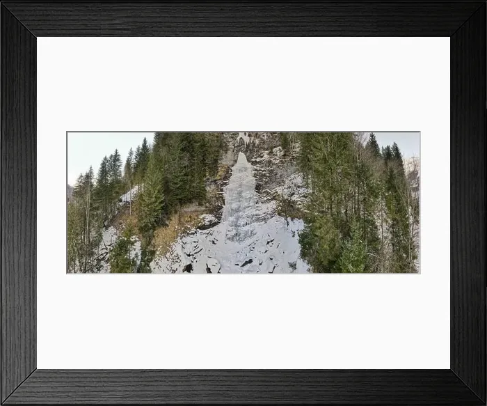 Framed Print : Drone view at a frozen waterfall at Engelberg on the Swiss alps Framed Print : Drone view at a frozen waterfall at Engelberg on the Swiss alps