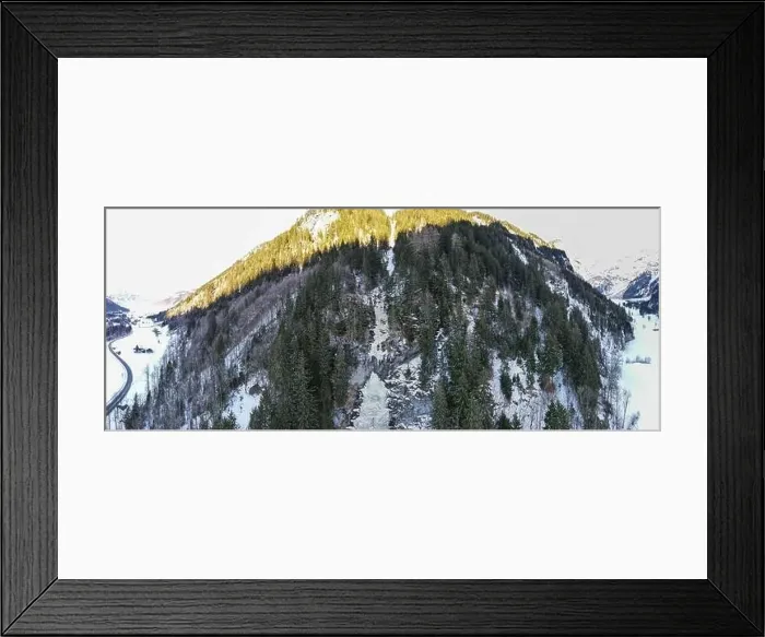 Framed Print : Drone view at a frozen waterfall at Engelberg on the Swiss alps Framed Print : Drone view at a frozen waterfall at Engelberg on the Swiss alps