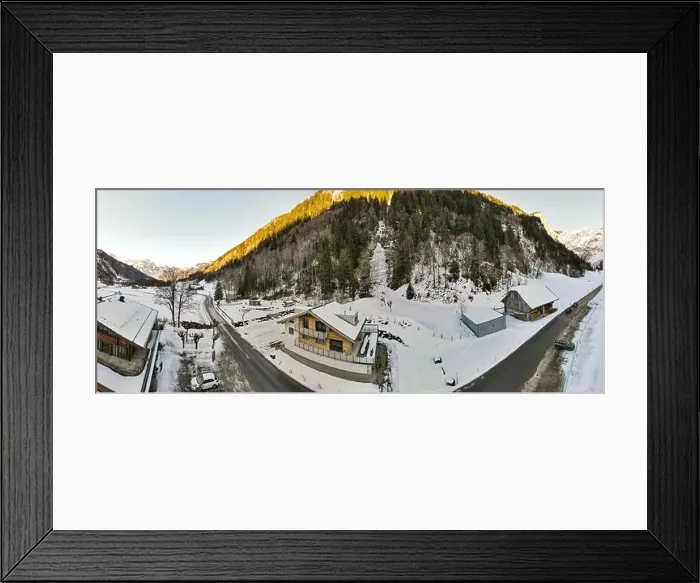 Framed Print : Drone view at a frozen waterfall at Engelberg on the Swiss alps Framed Print : Drone view at a frozen waterfall at Engelberg on the Swiss alps
