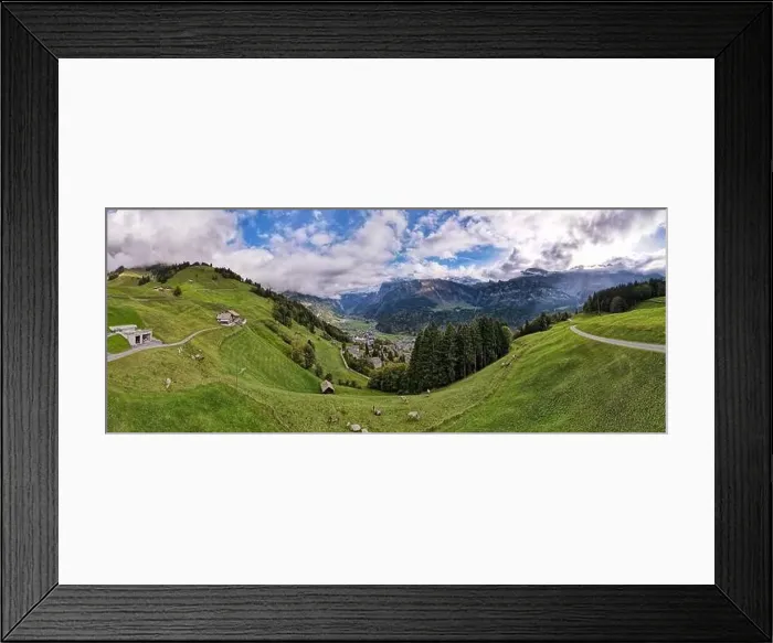 Framed Print : Drone view at the valley of Engelberg on the Swiss alps Framed Print : Drone view at the valley of Engelberg on the Swiss alps