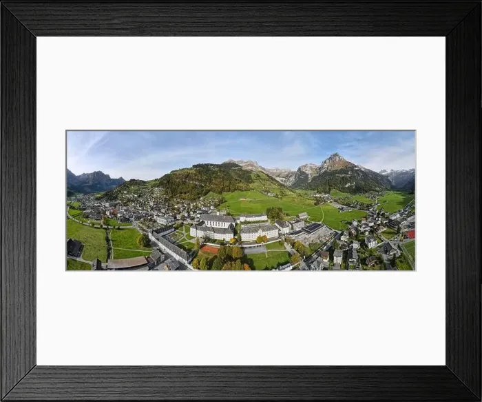 Framed Print : Drone view at a the convent of Engelberg on the Swiss alps