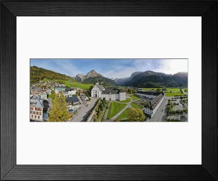 Framed Print : Drone view at a the convent of Engelberg on the Swiss alps Framed Print : Drone view at a the convent of Engelberg on the Swiss alps