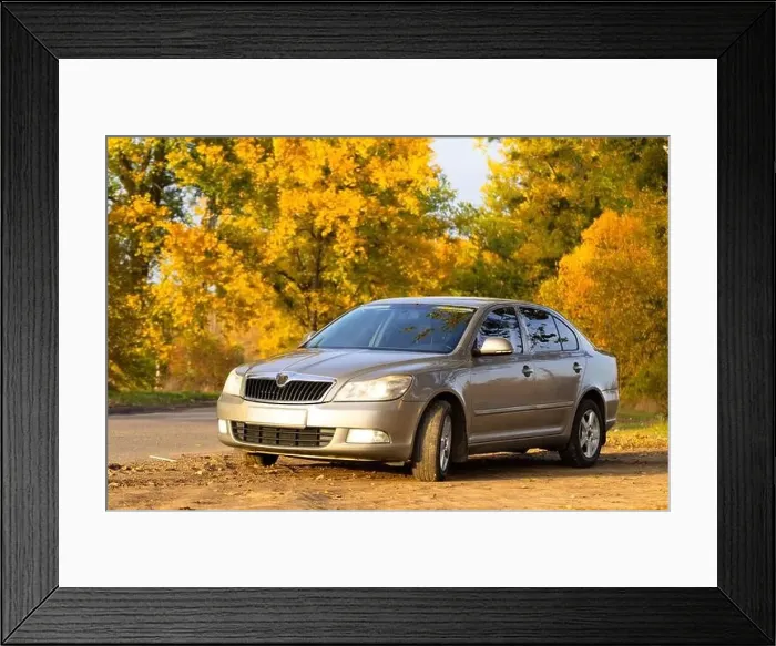 Framed Print : Fall Adventure: Car Against the Backdrop of Stunning Autumn Landscape Framed Print : Fall Adventure: Car Against the Backdrop of Stunning Autumn Landscape