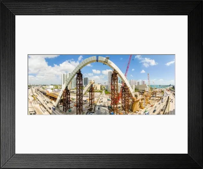 Framed Print : Miami, FL, USA - March 15, 2024: Aerial Miami Signature Bridge construction site Framed Print : Miami, FL, USA - March 15, 2024: Aerial Miami Signature Bridge construction site