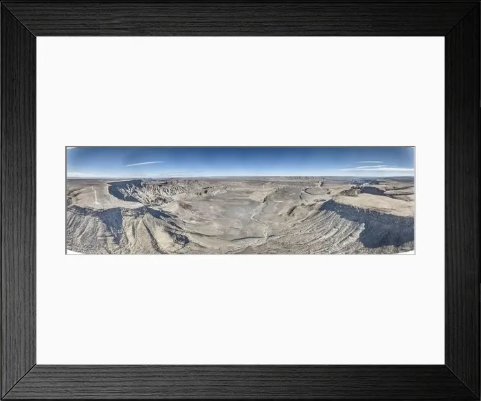 Framed Print : Panoramic drone picture of the Fish River Canyon in Namibia taken from the upper edge of the south side in summer Framed Print : Panoramic drone picture of the Fish River Canyon in Namibia taken from the upper edge of the south side in summer