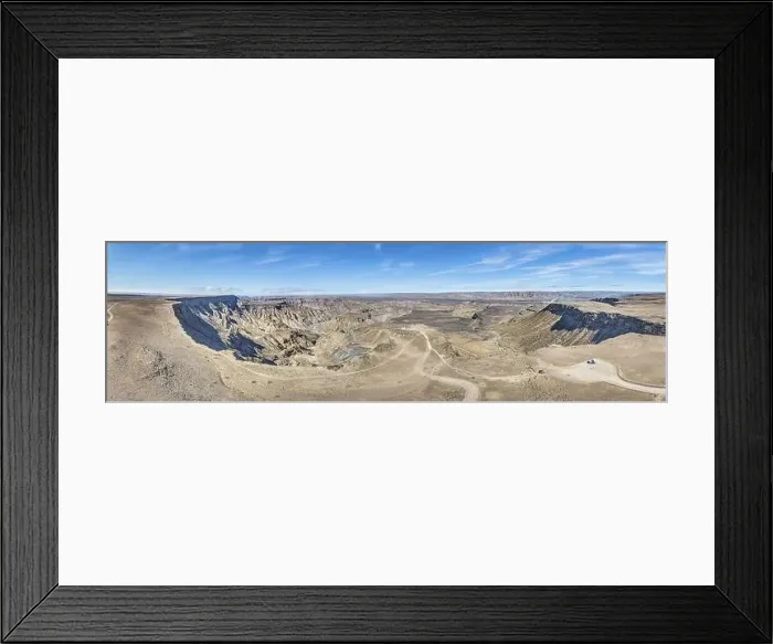Framed Print : Panoramic drone picture of the Fish River Canyon in Namibia taken from the upper edge of the south side in summer Framed Print : Panoramic drone picture of the Fish River Canyon in Namibia taken from the upper edge of the south side in summer