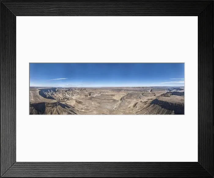 Framed Print : Panoramic drone picture of the Fish River Canyon in Namibia taken from the upper edge of the south side in summer Framed Print : Panoramic drone picture of the Fish River Canyon in Namibia taken from the upper edge of the south side in summer