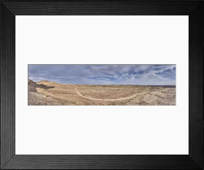Framed Print : Panoramic drone picture over a gravel road near Fish River Canyon in southern Namibia under a blue sky in summer Framed Print : Panoramic drone picture over a gravel road near Fish River Canyon in southern Namibia under a blue sky in summer