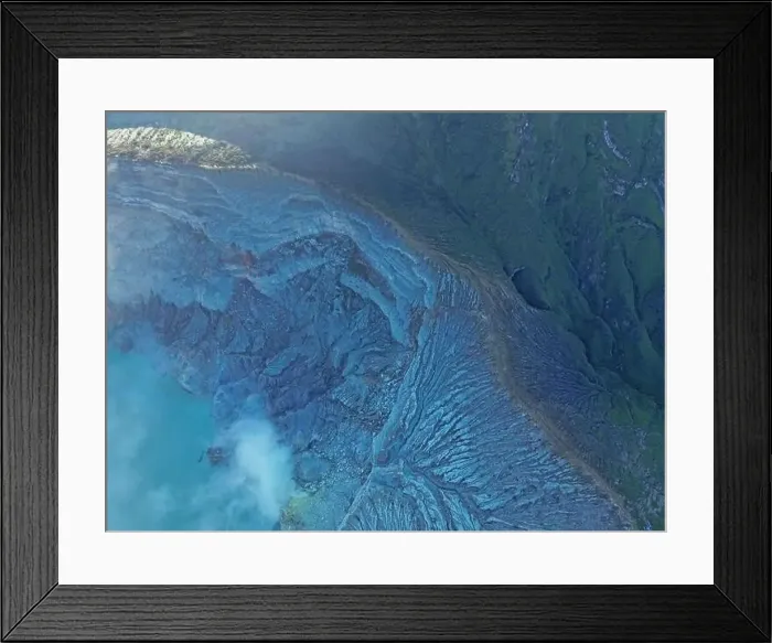 Framed Print : Breathtaking aerial view of majestic Ijen volcano crater mountain range with fog Framed Print : Breathtaking aerial view of majestic Ijen volcano crater mountain range with fog