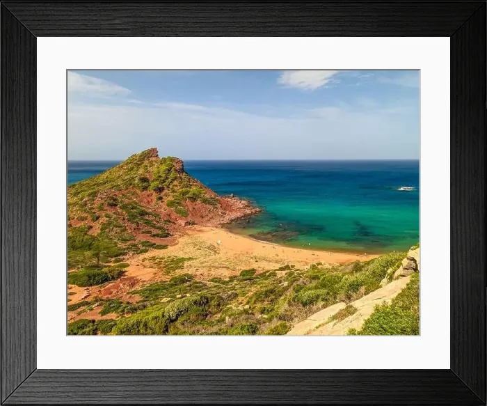 Framed Print : Aerial drone view of Cala del Pilar beach scenery on north cost of Menorca, near Ferreries Framed Print : Aerial drone view of Cala del Pilar beach scenery on north cost of Menorca, near Ferreries
