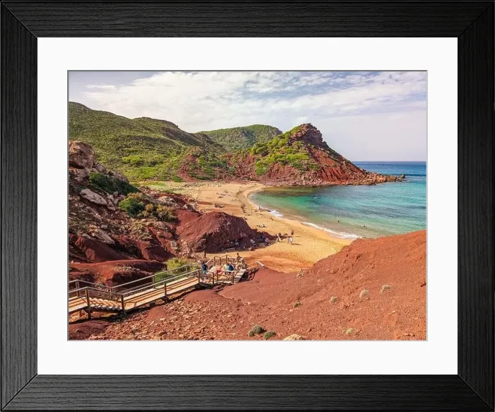 Framed Print : Aerial drone view of Cala del Pilar beach scenery on north cost of Menorca, near Ferreries Framed Print : Aerial drone view of Cala del Pilar beach scenery on north cost of Menorca, near Ferreries