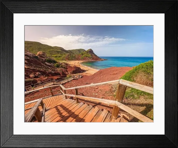 Framed Print : Aerial drone view of Cala del Pilar beach scenery on north cost of Menorca, near Ferreries Framed Print : Aerial drone view of Cala del Pilar beach scenery on north cost of Menorca, near Ferreries