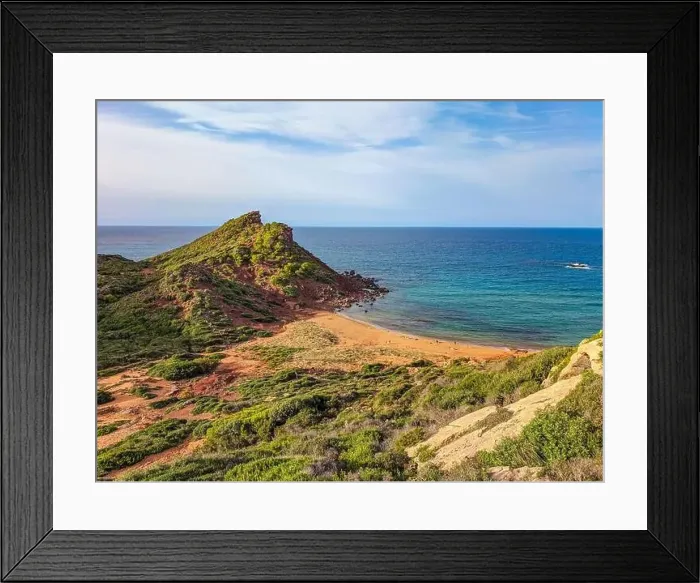 Framed Print : Aerial drone view of Cala del Pilar beach scenery on north cost of Menorca, near Ferreries Framed Print : Aerial drone view of Cala del Pilar beach scenery on north cost of Menorca, near Ferreries