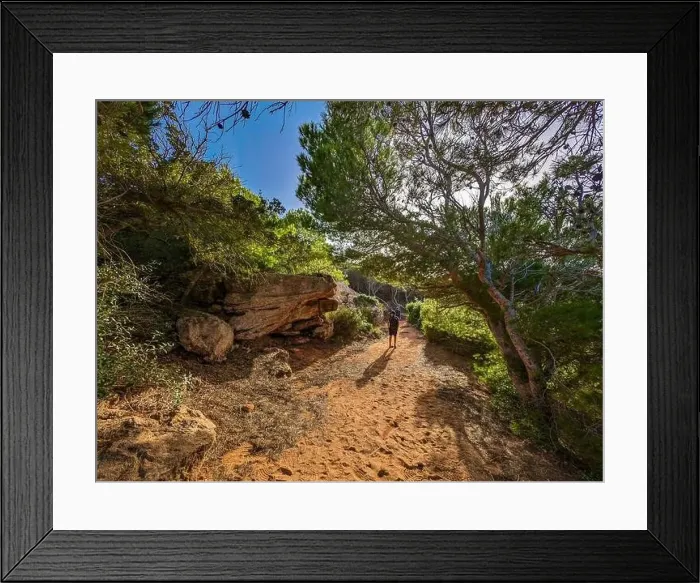 Framed Print : Aerial drone view of Cala del Pilar beach scenery on north cost of Menorca, near Ferreries Framed Print : Aerial drone view of Cala del Pilar beach scenery on north cost of Menorca, near Ferreries