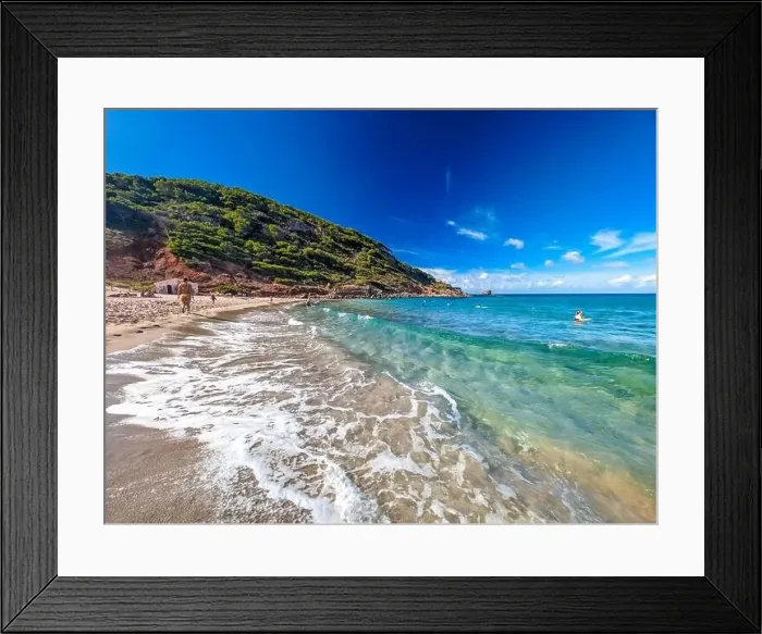 Framed Print : Aerial drone view of Menorca seascape at cala de Algariens, Spain Framed Print : Aerial drone view of Menorca seascape at cala de Algariens, Spain