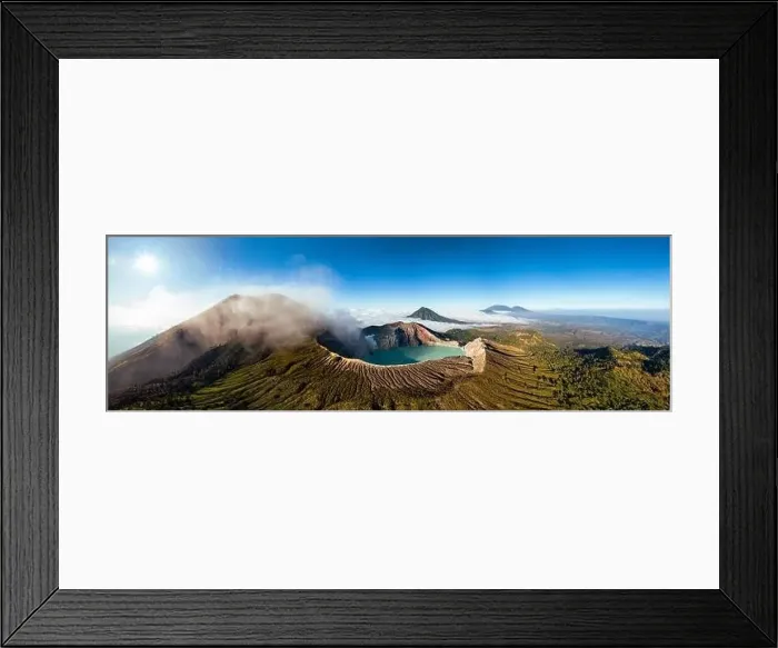 Framed Print : Aerial panorama drone view of mount Kawah Ijen volcano crater at sunrise, East Java, Indonesia Framed Print : Aerial panorama drone view of mount Kawah Ijen volcano crater at sunrise, East Java, Indonesia