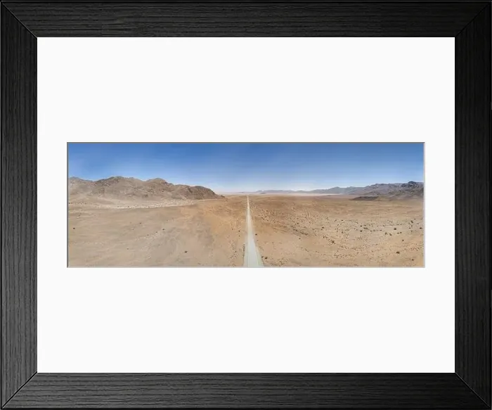 Framed Print : Panoramic drone picture of lonely gravel road through the desert on the edge of the Namib-Naukluft National Park in Framed Print : Panoramic drone picture of lonely gravel road through the desert on the edge of the Namib-Naukluft National Park in