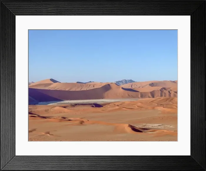 Framed Print : Drone panorama over the Sossusvlei and the surrounding dunes of the Namib Desert in Namibia during the day in summer