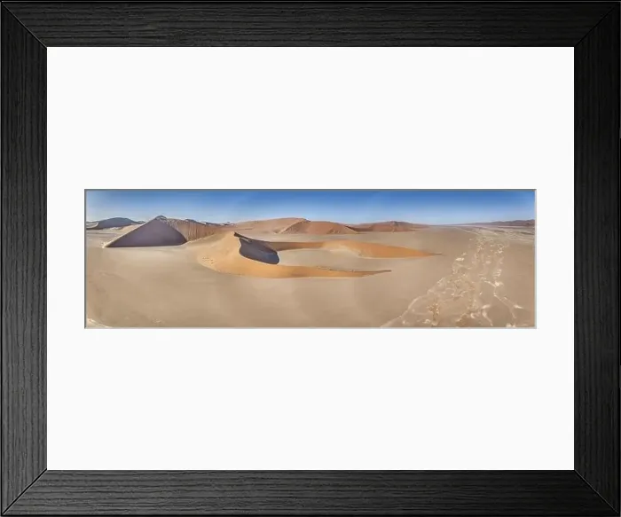 Framed Print : Drone panorama over the Sossusvlei and the surrounding dunes of the Namib Desert in Namibia during the day in summer Framed Print : Drone panorama over the Sossusvlei and the surrounding dunes of the Namib Desert in Namibia during the day in summer