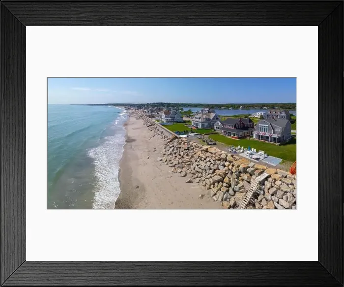Framed Print : Waterfront houses at North Scituate Beach aerial view in summer in town of Scituate Framed Print : Waterfront houses at North Scituate Beach aerial view in summer in town of Scituate